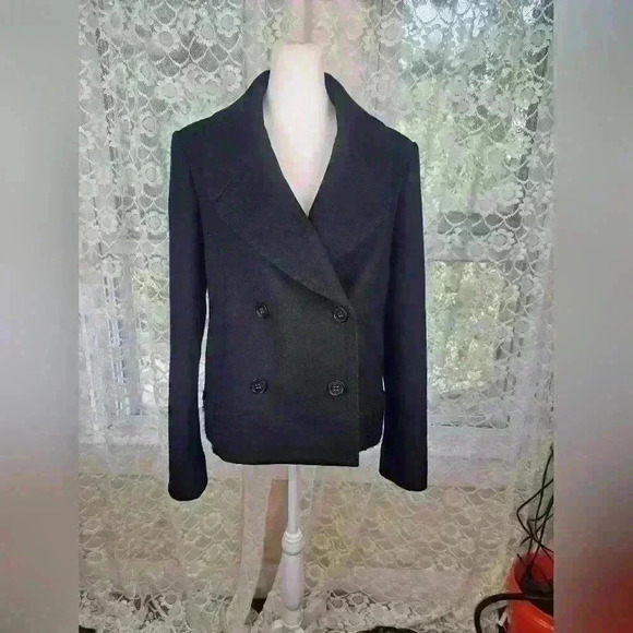 THEORY Wool Blend Black Double Breasted Short Peacoat Womens Jacket Size M - Picture 3 of 14